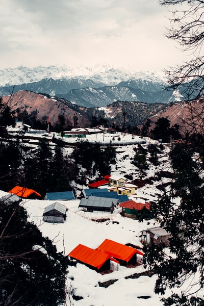 房子附近的水域和山区白天
